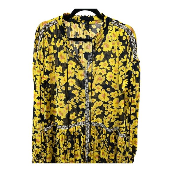 Free People Love Letter Floral Oversized Tunic Black Yellow Combo Size Small - Picture 5 of 12